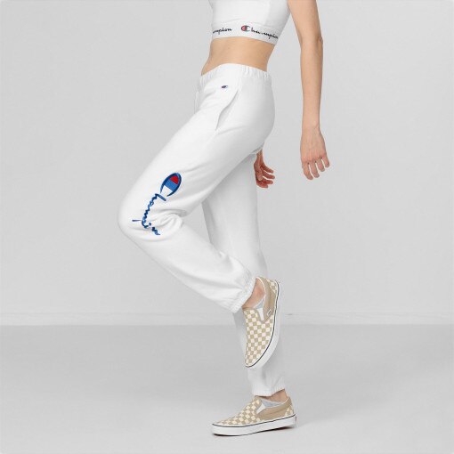 Damskie spodnie dresowe z logo CHAMPION Elastic Cuff Pants - białe