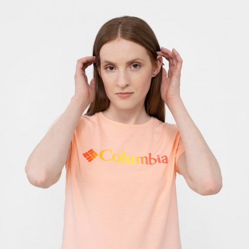Damski t-shirt treningowy z nadrukiem COLUMBIA Sun TrekSS Graphic Tee - łososiowy