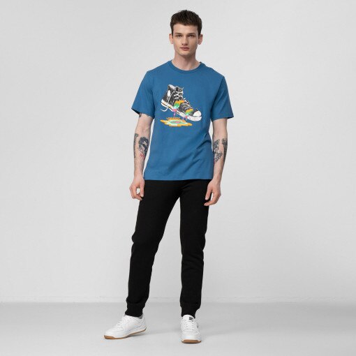Męski t-shirt z nadrukiem CONVERSE 10024033 - niebieski