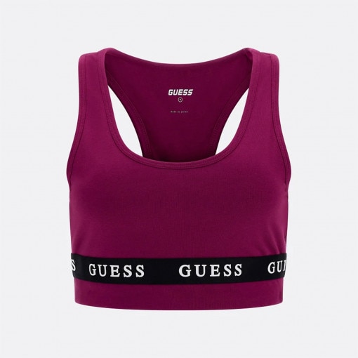 GUESS Damski top basic GUESS ALINE TOP ECO STRETCH  fioletowy Fioletowy