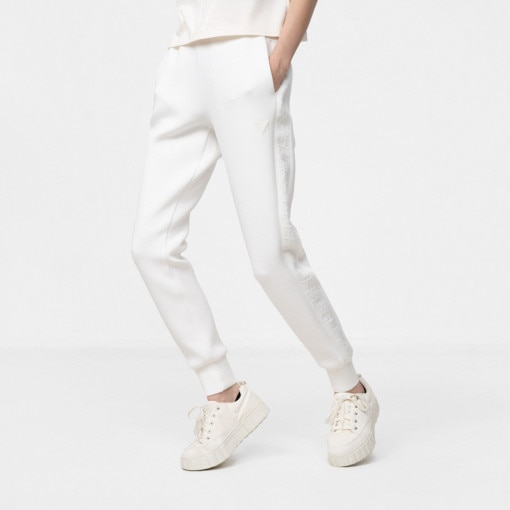 Damskie spodnie dresowe GUESS ALLIE SCUBA - białe