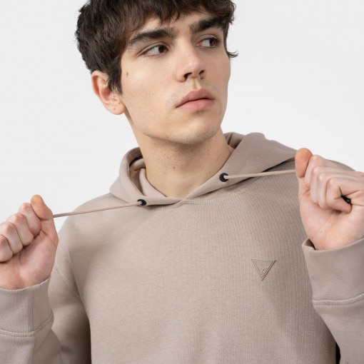 Męska bluza dresowa nierozpinana z kapturem GUESS ALDWIN - brązowy
