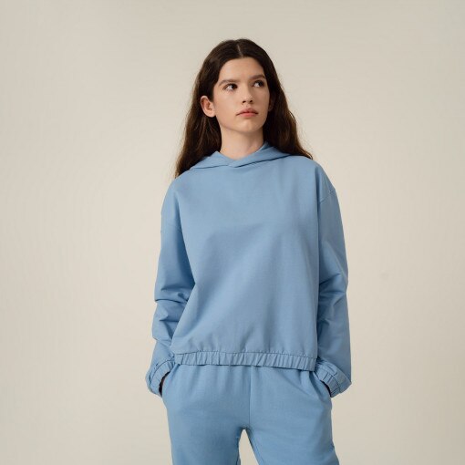 Outhorn Damska bluza dresowa nierozpinana z kapturem OUTHORN BLD610 Niebieski