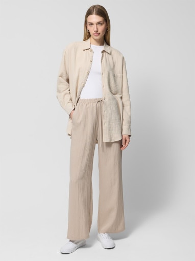 Damska koszula muślinowa Outhorn OTHWSS24TSHIF061 - beżowa