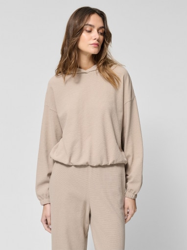  Outhorn Damska bluza dresowa nierozpinana z kapturem Outhorn OTHWSS24TSWSF1631  beżowa Beżowy