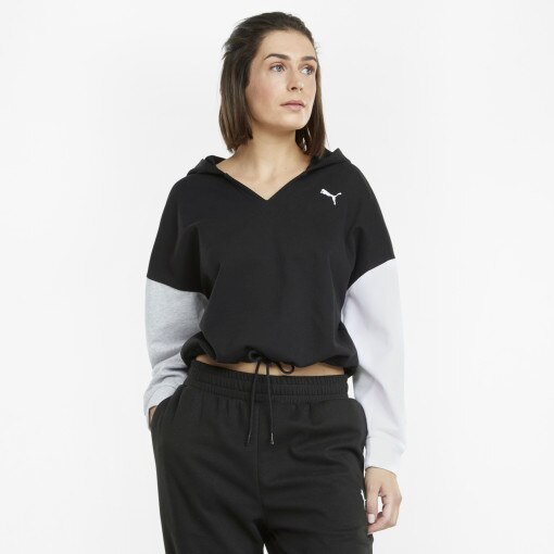PUMA Damska bluza dresowa crop top z kapturem PUMA Modern Sports  czarna Czarny
