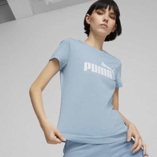 PUMA Damski tshirt z nadrukiem PUMA ESS Logo Heather Tee  niebieski Jasny niebieski