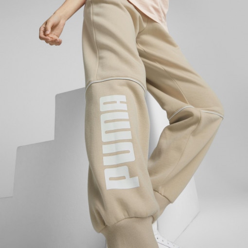 Damskie spodnie dresowe PUMA Power Colorblock - beżowe