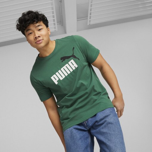 PUMA Męski tshirt z nadrukiem Puma ESS+ 2 Colour Logo Tee  zielona Ciemna zieleń