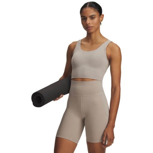 UNDER ARMOUR Damski top treningowy Under Armour Meridian Fitted Crop Tank beżowy Beżowy