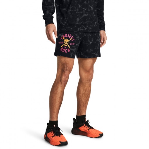 Męskie spodenki treningowe Under Armour Project Rock Rival Terry Printed Shorts - czarne