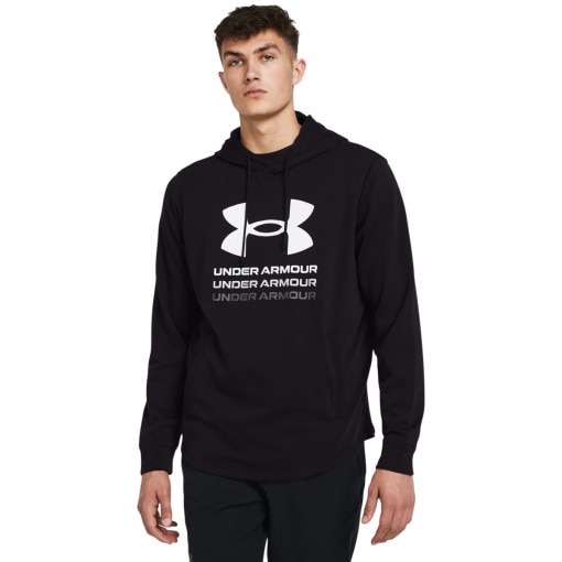 UNDER ARMOUR Męska bluza dresowa nierozpinana z kapturem Under Armour UA Rival Terry Graphic Hood  czarna Czarny