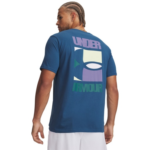 Męski t-shirt z nadrukiem Under Armour UA M BLOCK LOGO - niebieski