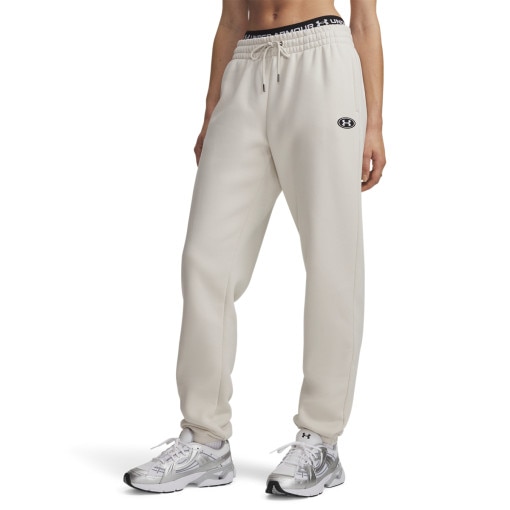Damskie spodnie dresowe joggery Under Armour Icon Flc Varsity Jogger - białe