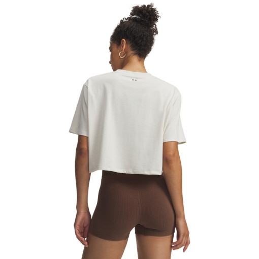 Damska koszulka z nadrukiem Under Armour UA W SCRIPTHEART CROP SS - biała