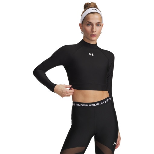 UNDER ARMOUR Damski longsleeve treningowy Under Armour HeatGear Crop Mock LS czarny Czarny