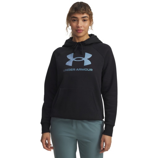Obrazek dla: UNDER ARMOUR Damska bluza dresowa nierozpinana z kapturem Under Armour UA Rival Flc Shimmer Hoody czarna Czarny