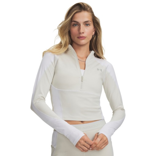 Obrazek dla: UNDER ARMOUR Damska bluza treningowa kompresyjna Under Armour Coldgear Elite 1/2 Zip kremowa Kremowy