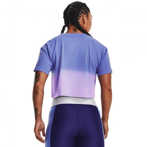 Damski t-shirt z nadrukiem Under Armour UA Branded Dip Dye Crop Short Sleeve - niebieski