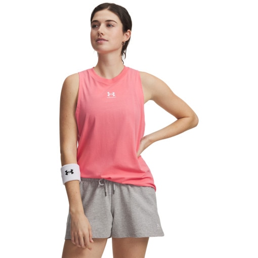  UNDER ARMOUR Damski top z nadrukiem Under Armour UA Rival Muscle Tank  różowy Różowy