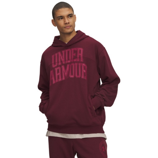 Obrazek dla: UNDER ARMOUR Męska bluza nierozpinana z kapturem Under Armour UA Rival LW Graphic Hoodie  burgundowa Burgundowy