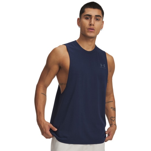  UNDER ARMOUR Męski top treningowy Under Armour UA Left Chest Cut Off Tank  granatowy Granatowy