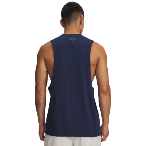 Męski top treningowy Under Armour UA Left Chest Cut Off Tank - granatowy