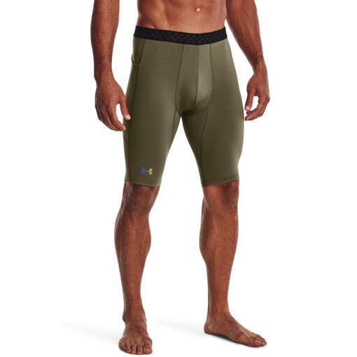 Męskie legginsy krótkie treningowe UNDER ARMOUR UA SmartForm Rush Lng Shorts - oliwkowe/khaki
