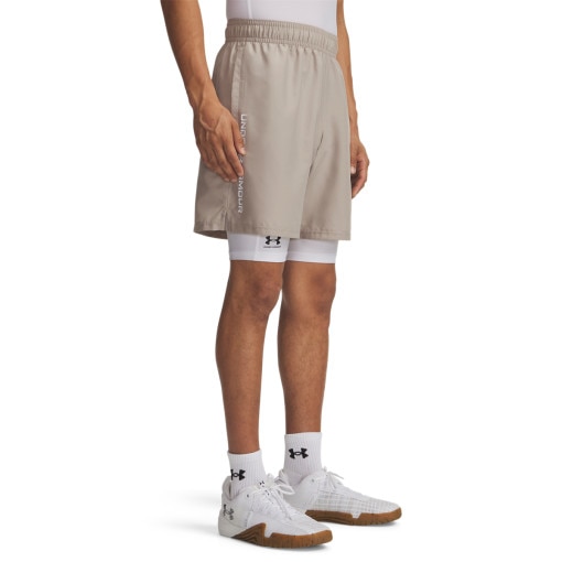 Męskie spodenki treningowe Under Armour UA Tech Woven Wordmark Short - beżowe