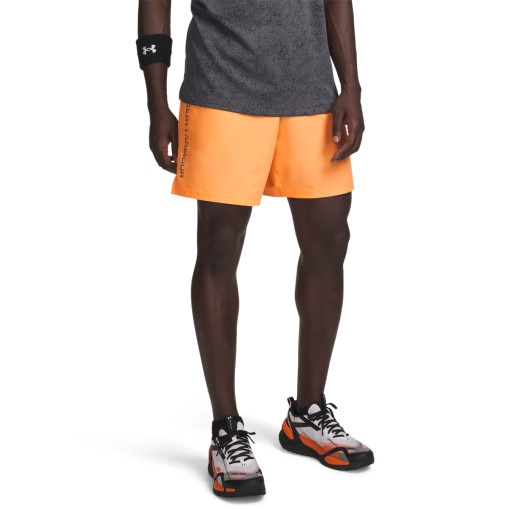 Męskie spodenki treningowe Under Armour UA Tech Woven Wordmark Short - pomarańczowe 
