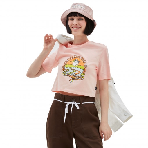 VANS Damski tshirt z nadrukiem VANS Resort Mix Tropical Peach  różowy Jasny róż