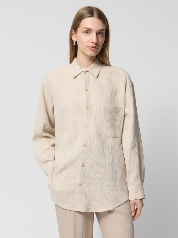 Damska koszula muślinowa Outhorn OTHWSS24TSHIF061 - beżowa