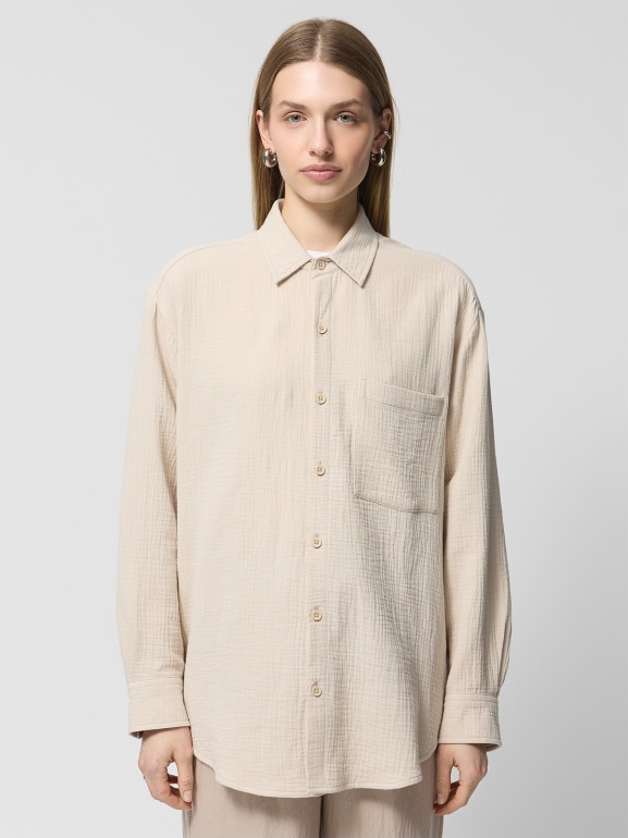 Damska koszula muślinowa Outhorn OTHWSS24TSHIF061 - beżowa