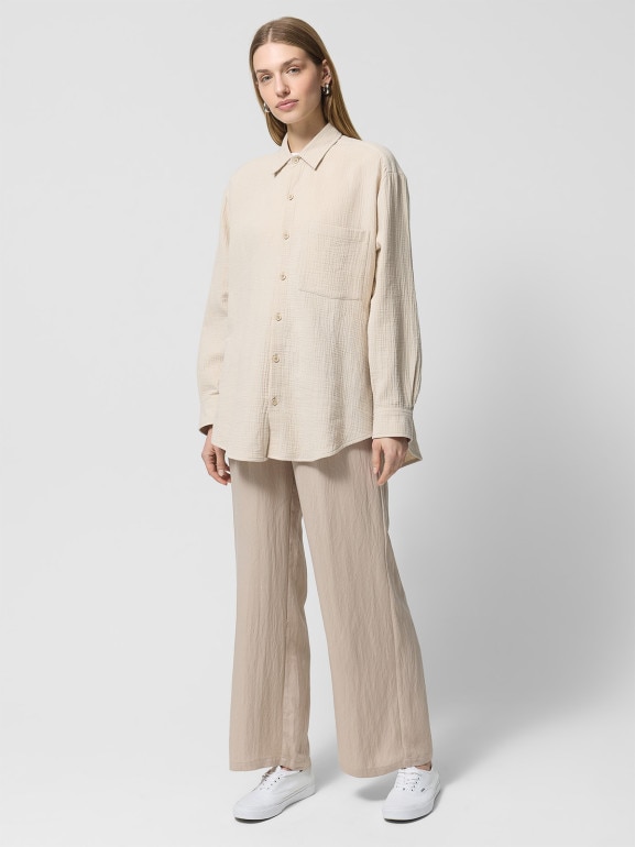 Damska koszula muślinowa Outhorn OTHWSS24TSHIF061 - beżowa