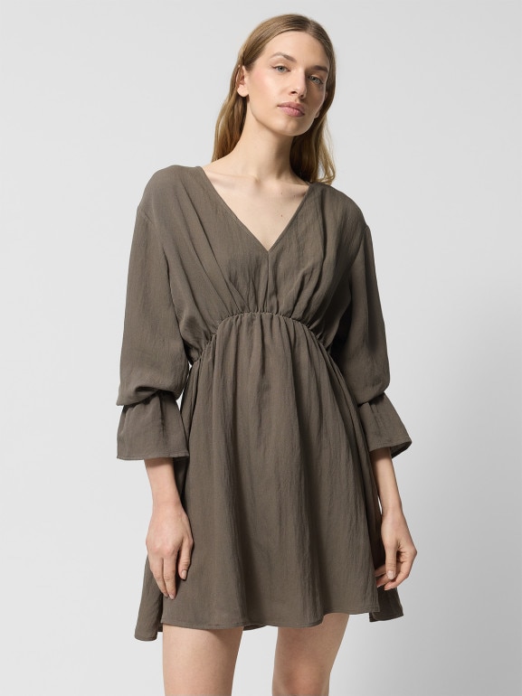 Damska sukienka mini Outhorn OTHWSS24TDREF142 - brązowa