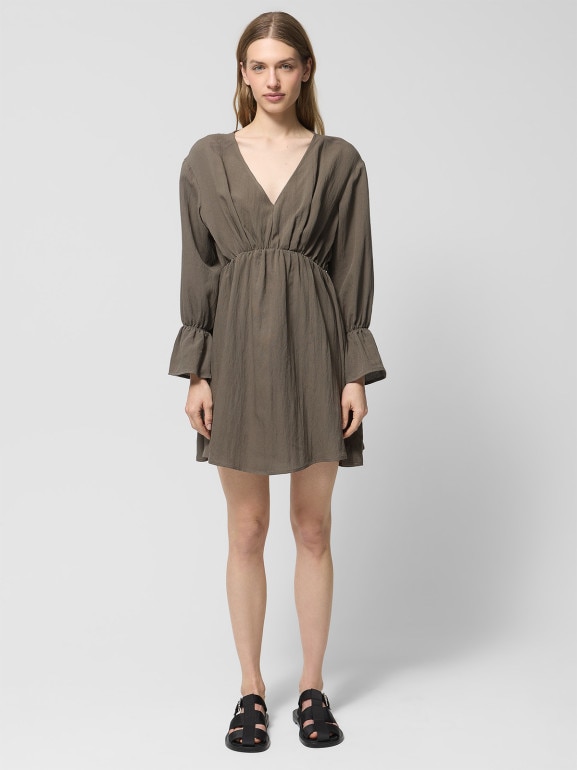 Damska sukienka mini Outhorn OTHWSS24TDREF142 - brązowa