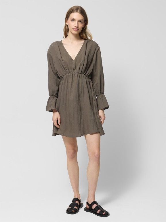 Damska sukienka mini Outhorn OTHWSS24TDREF142 - brązowa