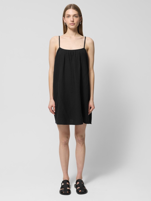 Damska sukienka na ramiączkach Outhorn OTHWSS24TDREF143 - czarna