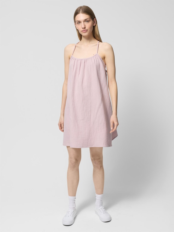 Damska sukienka na ramiączkach Outhorn OTHWSS24TDREF143 - różowa