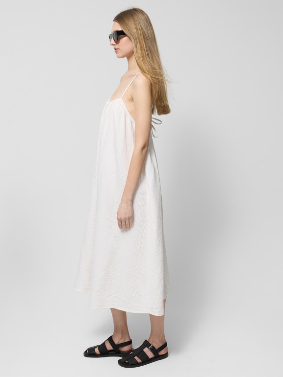 Damska sukienka na ramiączkach Outhorn OTHWSS24TDREF144 - beżowa