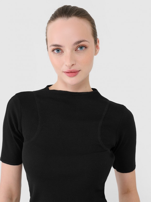 Damski t-shirt basic Outhorn OTHWAW24TTSHF1757 - czarny 