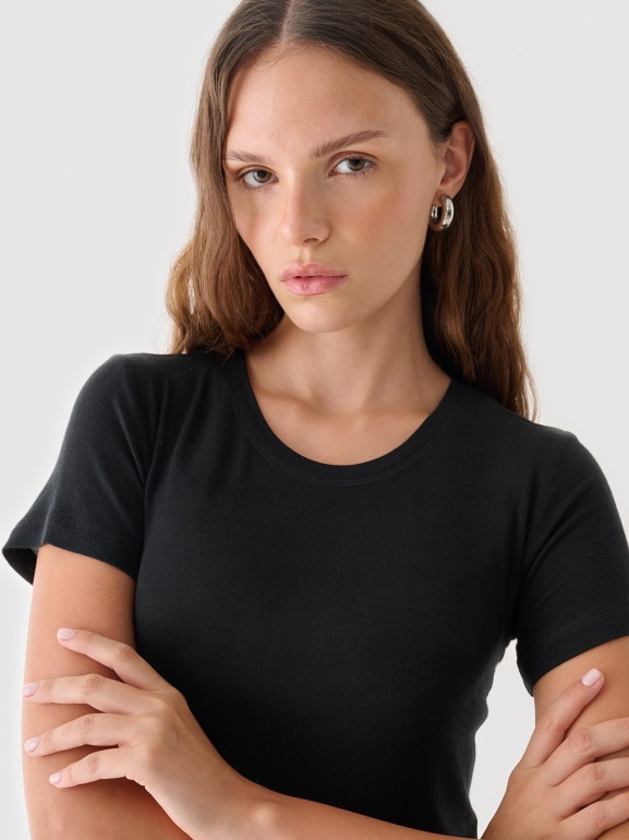 Damski t-shirt basic Outhorn OTHWAW24TTSHF2342 - czarny