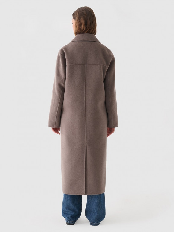 Damski płaszcz z wełną długi Outhorn OTHWAW24TCOUF014  - brązowy