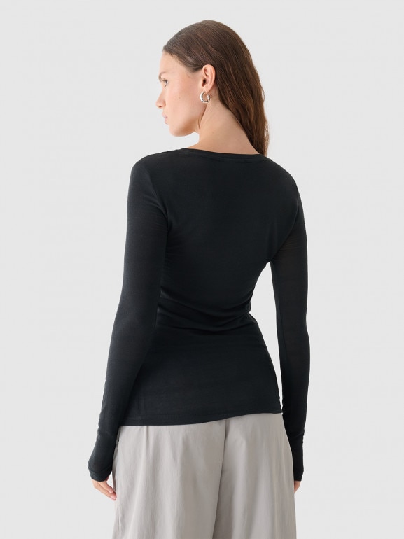 Damski longsleeve z modalu i kaszmiru Outhorn OTHWAW24TLONF466 - czarny