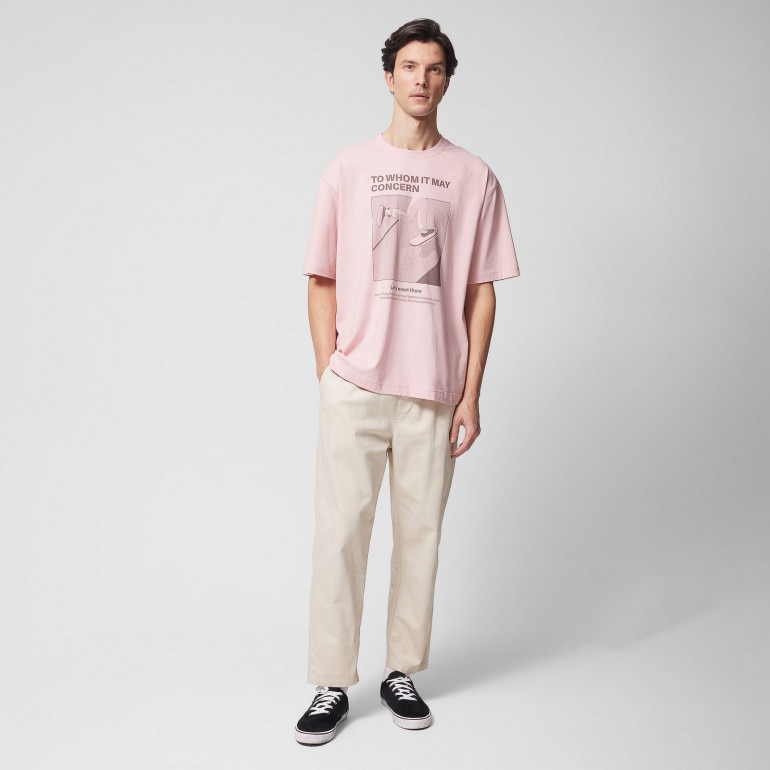 Męski t-shirt oversize z nadrukiem Outhorn OTHWSS24TTSHM1501 - różowy