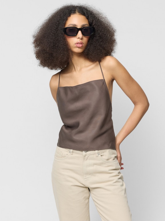 Damski top na ramiączkach Outhorn OTHWSS24TSHIF045 - brązowy