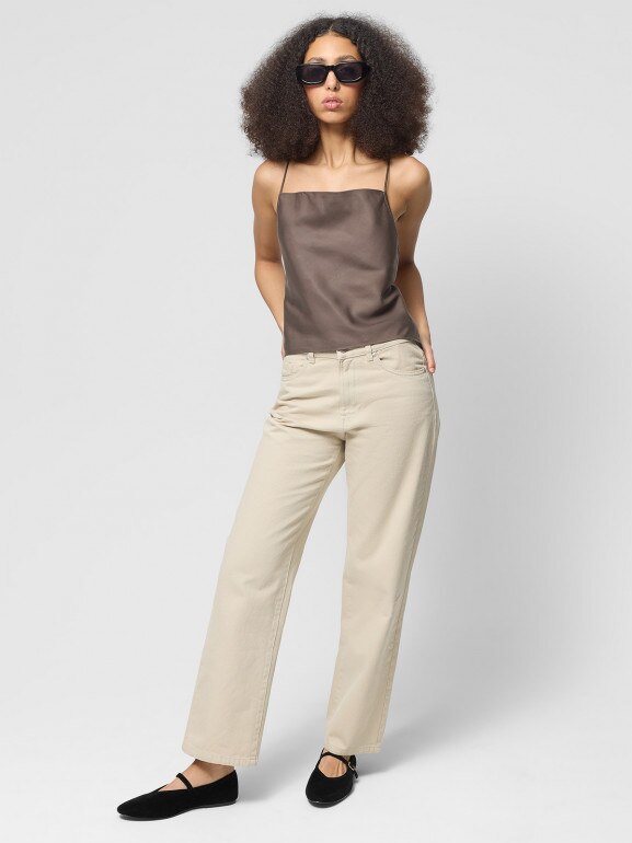 Damski top na ramiączkach Outhorn OTHWSS24TSHIF045 - brązowy