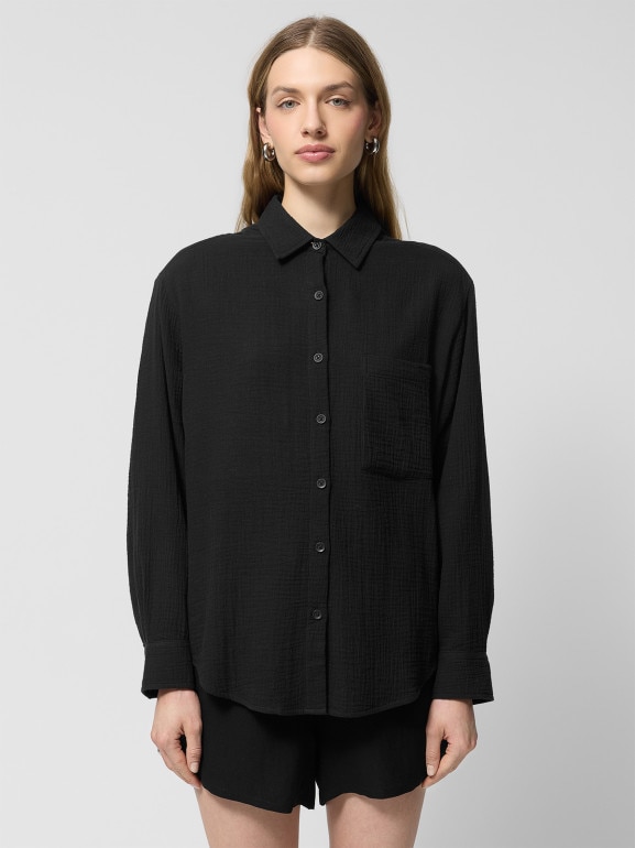 Damska koszula muślinowa Outhorn OTHWSS24TSHIF061 - czarna