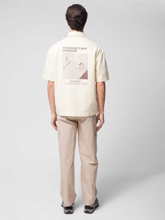 Męska koszulka jeansowa z nadrukiem Outhorn OTHWSS24TSHIM052 - beżowa