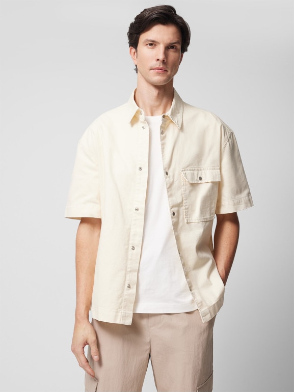 Męska koszulka jeansowa z nadrukiem Outhorn OTHWSS24TSHIM052 - beżowa